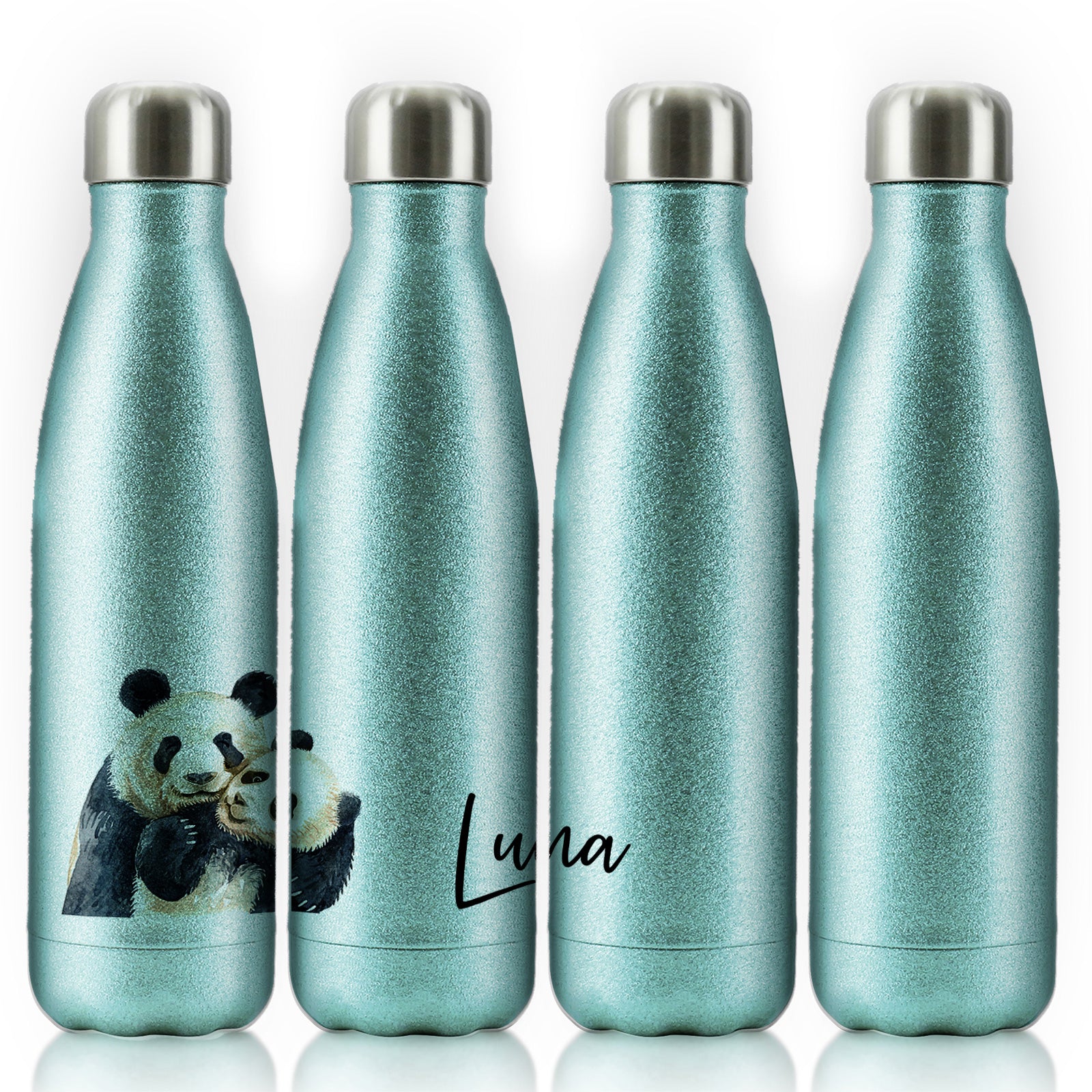 Personalised Cola Bottle with Welcoming Text and Embracing Mum and Baby Pandas