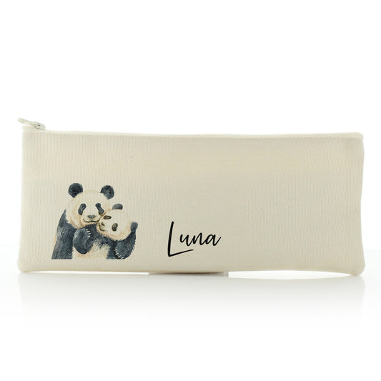 Personalised Canvas Zip Bag with Welcoming Text and Embracing Mum and Baby Pandas