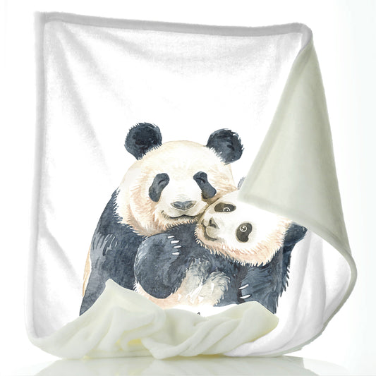 Personalised Baby Blanket with Welcoming Text and Embracing Mum and Baby Pandas
