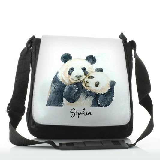 Personalised Shoulder Bag with Welcoming Text and Embracing Mum and Baby Pandas