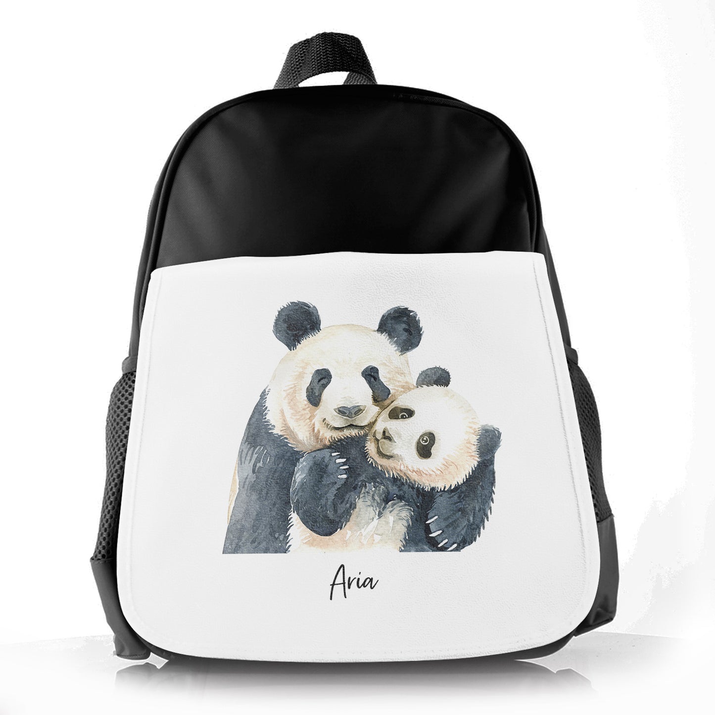 Personalised School Bag with Welcoming Text and Embracing Mum and Baby Pandas