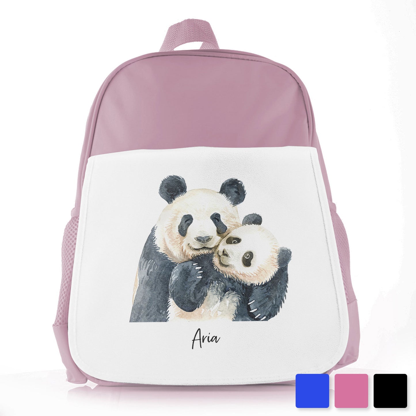 Personalised School Bag/Rucksack with Welcoming Text and Embracing Mum and Baby Pandas