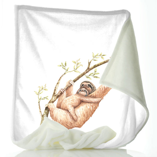 Personalised Baby Blanket with Welcoming Text and Climbing Mum and Baby Sloths