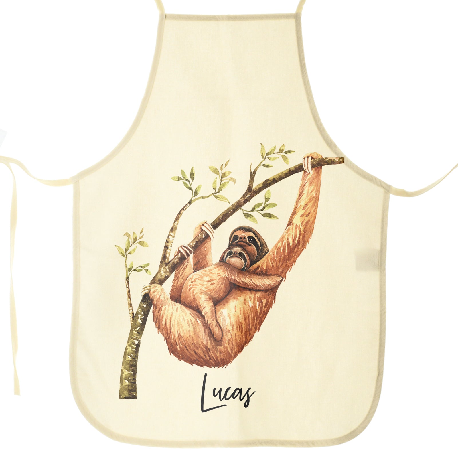 Personalised Apron with Welcoming Text and Climbing Mum and Baby Sloths