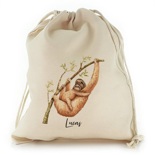 Personalised Canvas Sack with Welcoming Text and Climbing Mum and Baby Sloths
