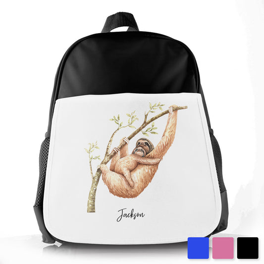 Personalised School Bag/Rucksack with Welcoming Text and Climbing Mum and Baby Sloths