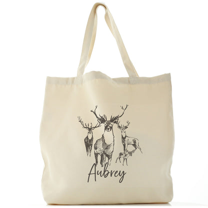 Personalised Canvas Tote Bag with Stylish Text and Stag Deer Sketch