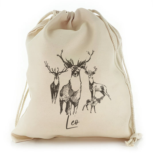 Personalised Canvas Sack with Stylish Text and Stag Deer Sketch