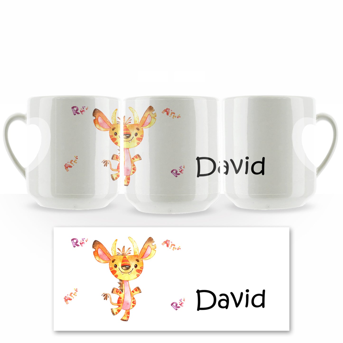 Personalised Mug with Childish Text and Horned Growling Orange Monster