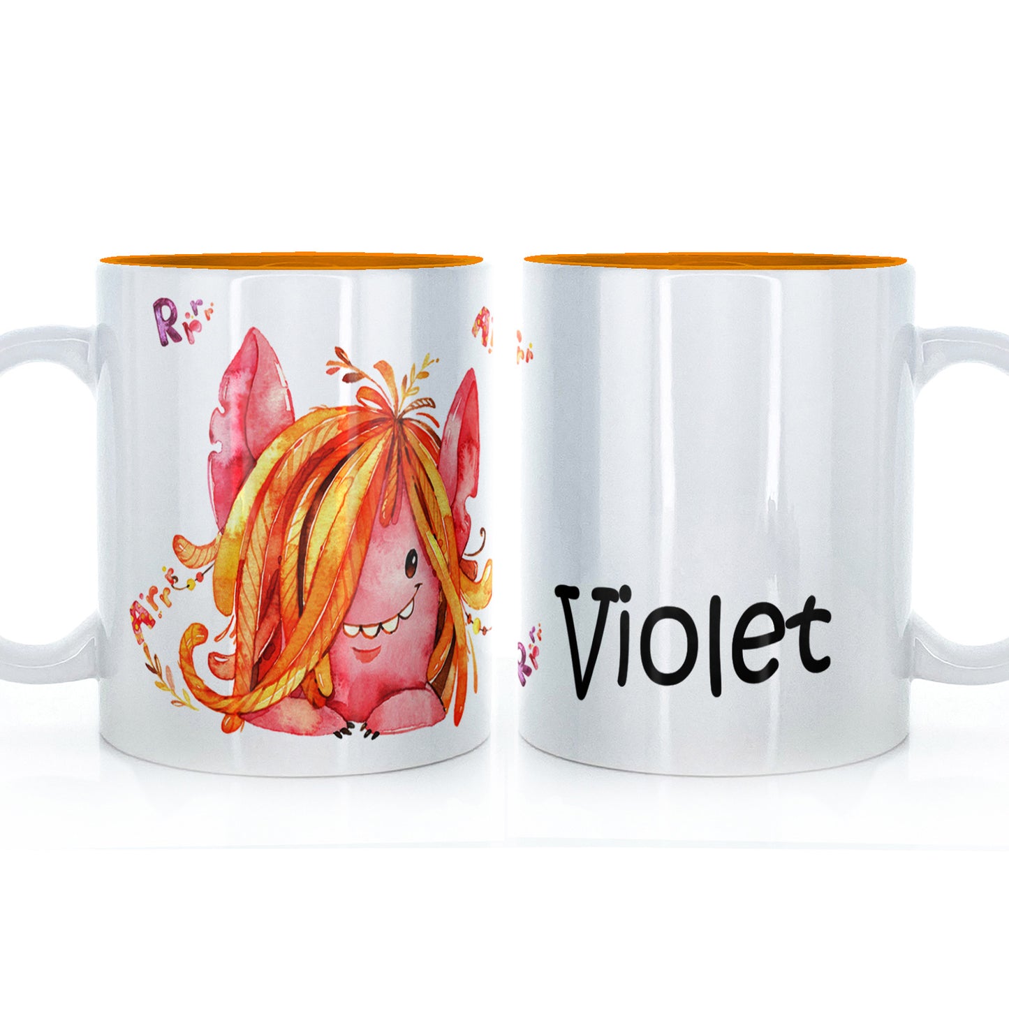 Personalised Mug with Childish Text and Hairy Growling Red Monster