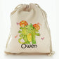 Personalised Canvas Sack with Childish Text and Horned Growling Green Monster