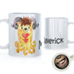 Personalised Mug with Childish Text and Tentacled Yellow Heart Monster