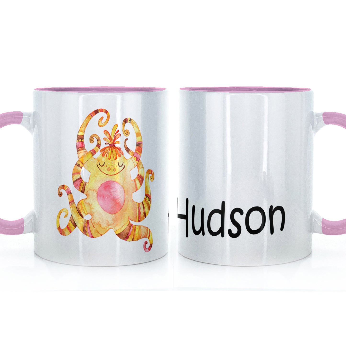 Personalised Mug with Childish Text and Tentacled Yellow Monster