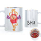 Personalised Mug with Childish Text and Woolly Red Bat Monster