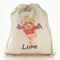 Personalised Canvas Sack with Childish Text and Woolly Red Bat Monster