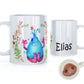 Personalised Mug with Childish Text and Flowered Blue Flame Monster