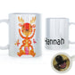 Personalised Mug with Childish Text and Antlered Orange Striped Monster