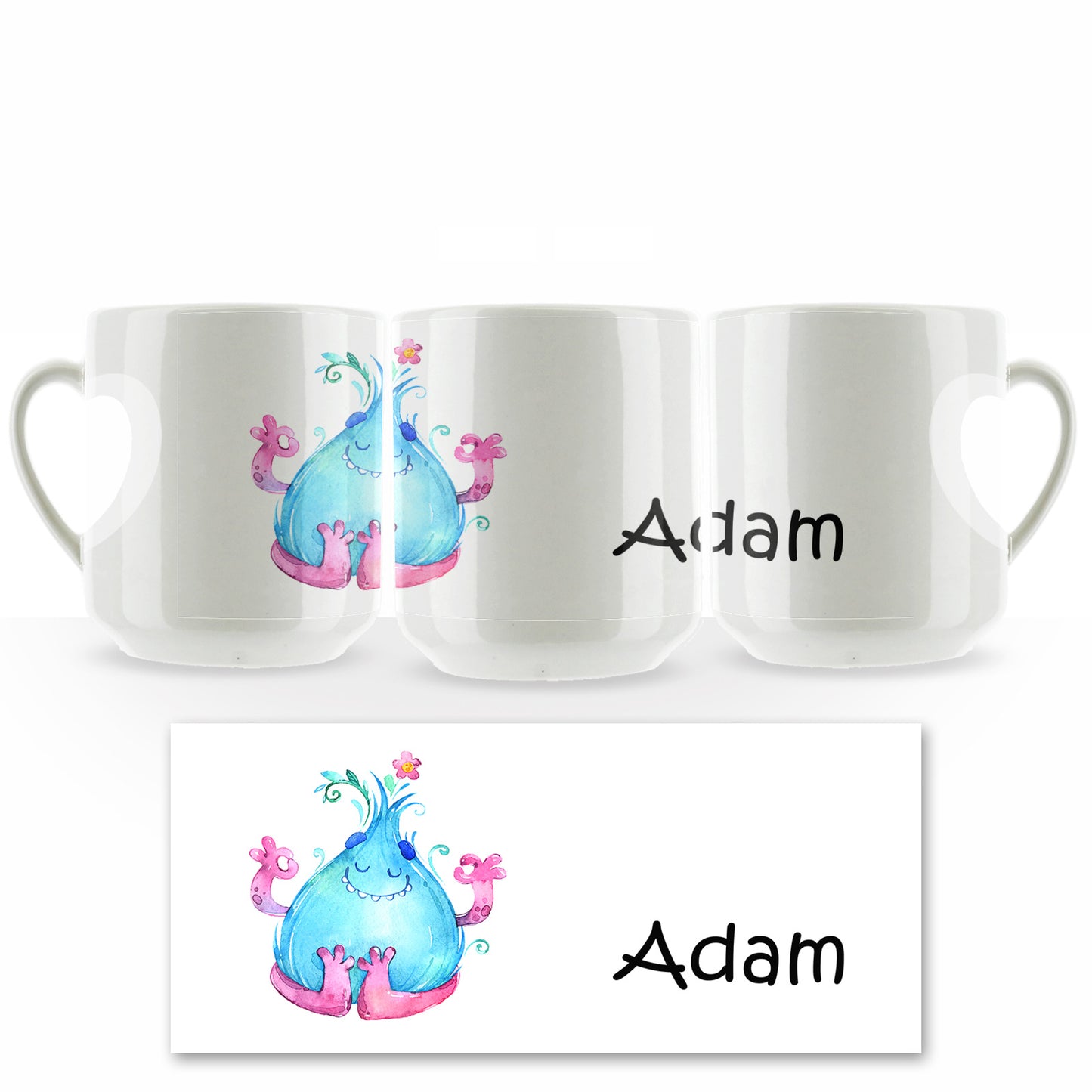 Personalised Mug with Childish Text and Blue Flame Monster