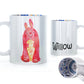 Personalised Mug with Childish Text and Red Rabbit Monster