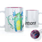Personalised Mug with Childish Text and Flowered Green Winged Monster