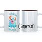 Personalised Mug with Childish Text and Furry Blue Horned Flowered Monster