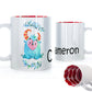 Personalised Mug with Childish Text and Furry Blue Horned Flowered Monster