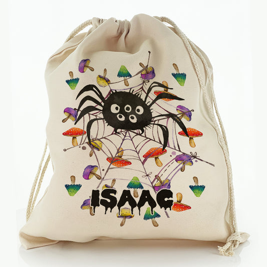 Personalised Canvas Sack with Spooky Text and Scary Spider Monster