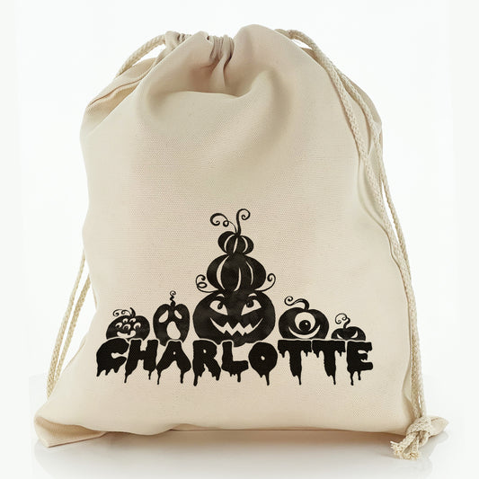 Personalised Canvas Sack with Spooky Text and Pumpkin Monsters Silhouette