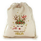 Personalised Canvas Sack with Cute Gold Text and Decorated Reindeer Unicorn