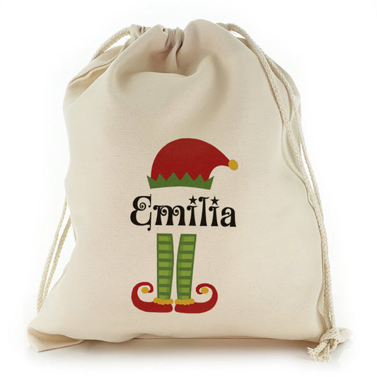 Personalised Canvas Sack with Christmas Text and Elf Outfit