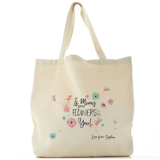 Personalised Canvas Tote Bag with Stylish Text and Flowers Love Message