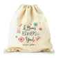 Personalised Canvas Drawstring Backpack with Stylish Text and Flowers Love Message