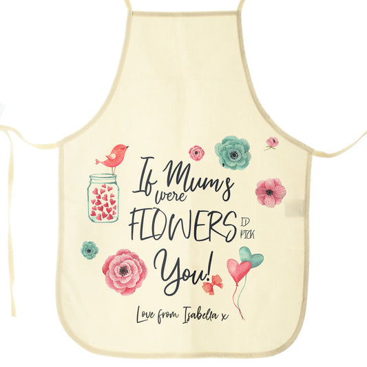 Personalised Canvas Apron with Stylish Text and Flowers Love Message