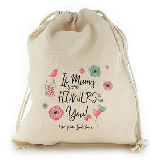 Personalised Canvas Sack with Stylish Text and Flowers Love Message