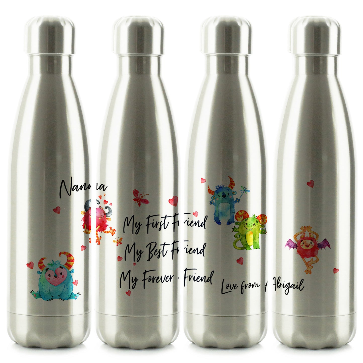 Personalised Cola Bottle with Stylish Text and Forever Friend Monster Message