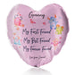 Personalised Glitter Heart Cushion with Stylish Text and Forever Friend Monster Message