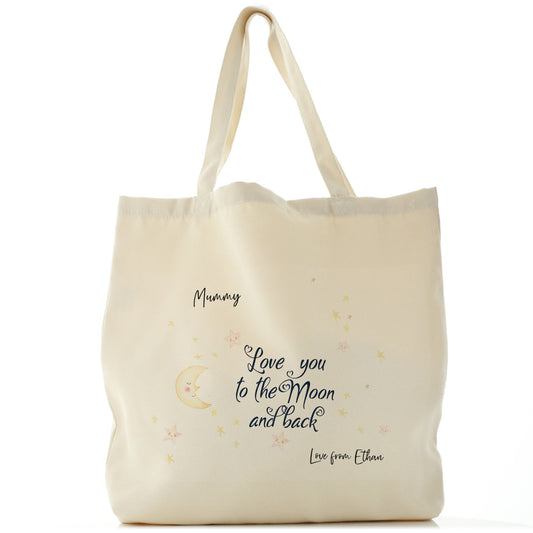 Personalised Canvas Tote Bag with Stylish Text and Moon Love Message