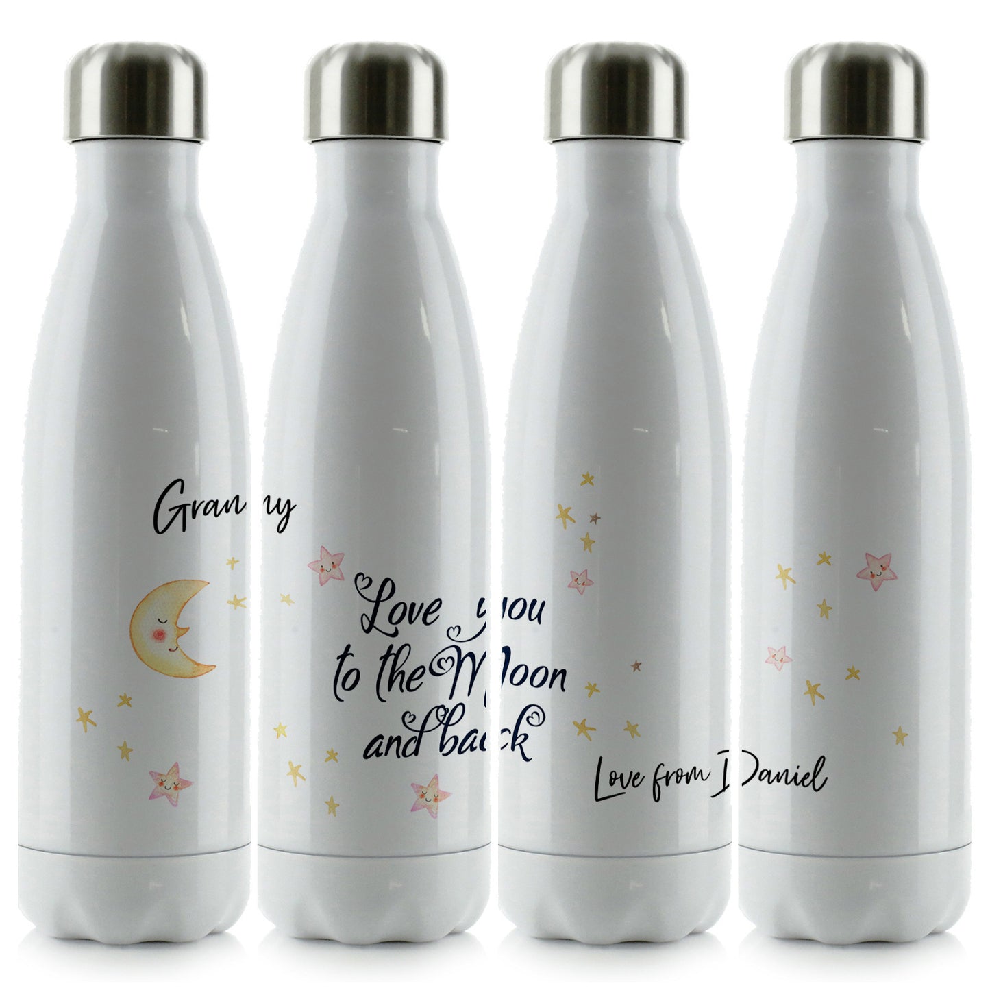Personalisierte Cola-Flasche mit stilvollem Text und Mond-Liebesbotschaft