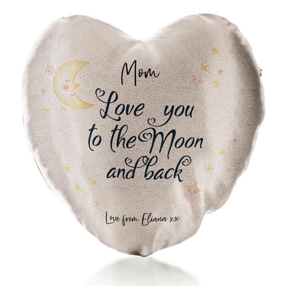 Personalisiertes Glitzer-Herzkissen mit stilvollem Text und Mond-Liebesbotschaft