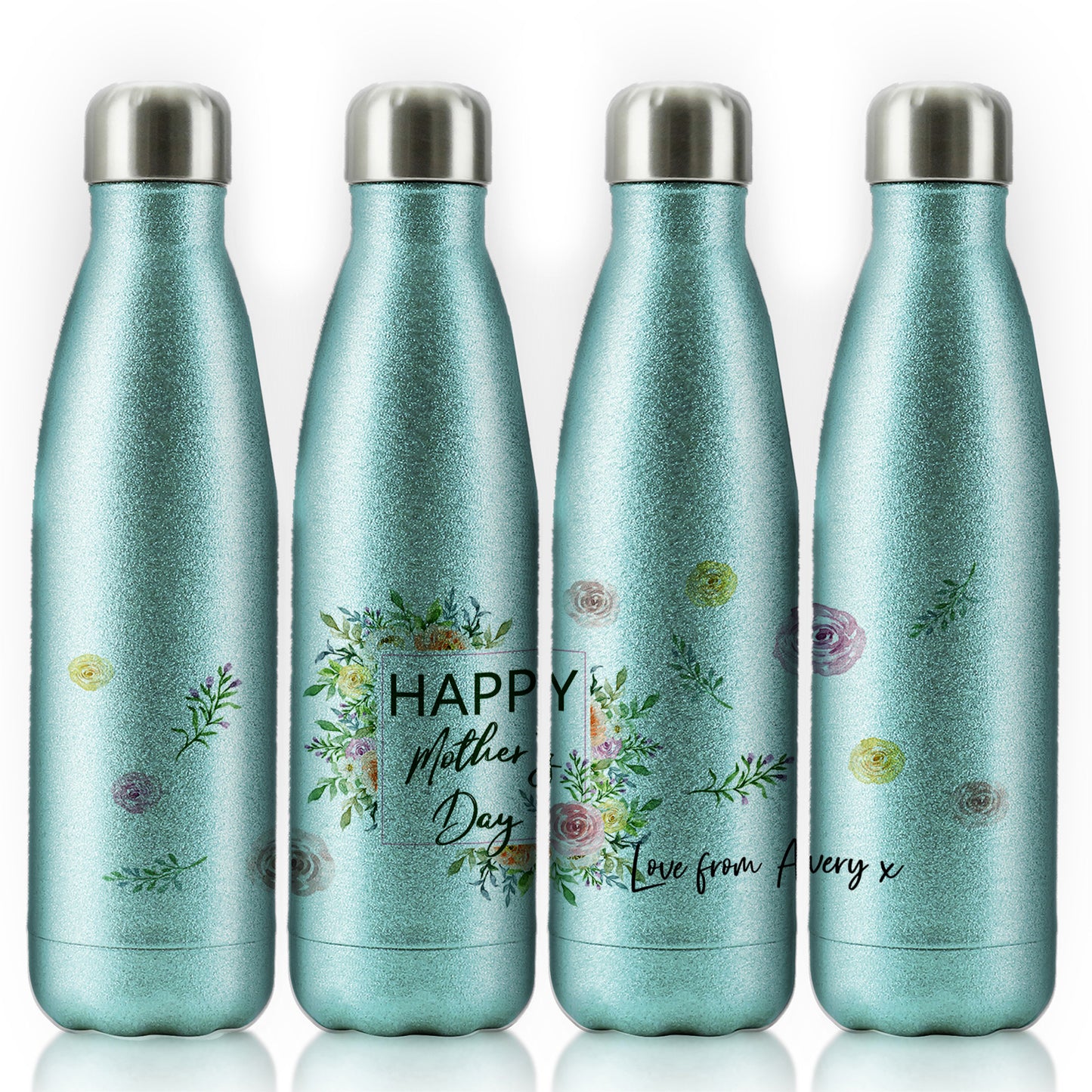 Personalisierte Cola-Flasche mit stilvollem Text und floraler Muttertagsbotschaft