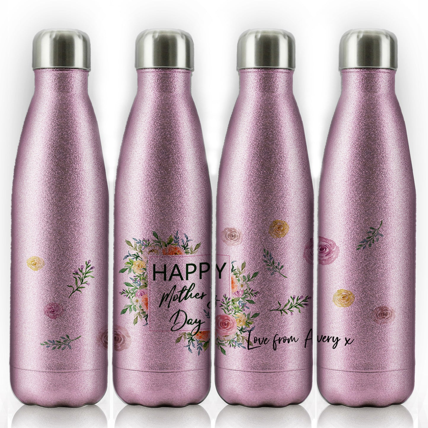 Personalisierte Cola-Flasche mit stilvollem Text und floraler Muttertagsbotschaft