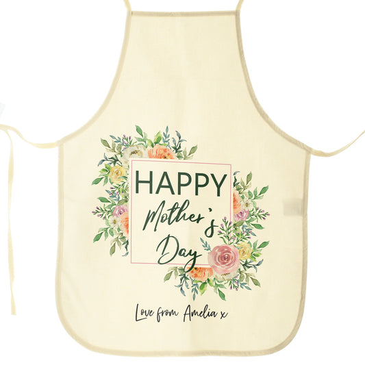 Personalised Canvas Apron with Stylish Text and Floral Mother’s Day Message