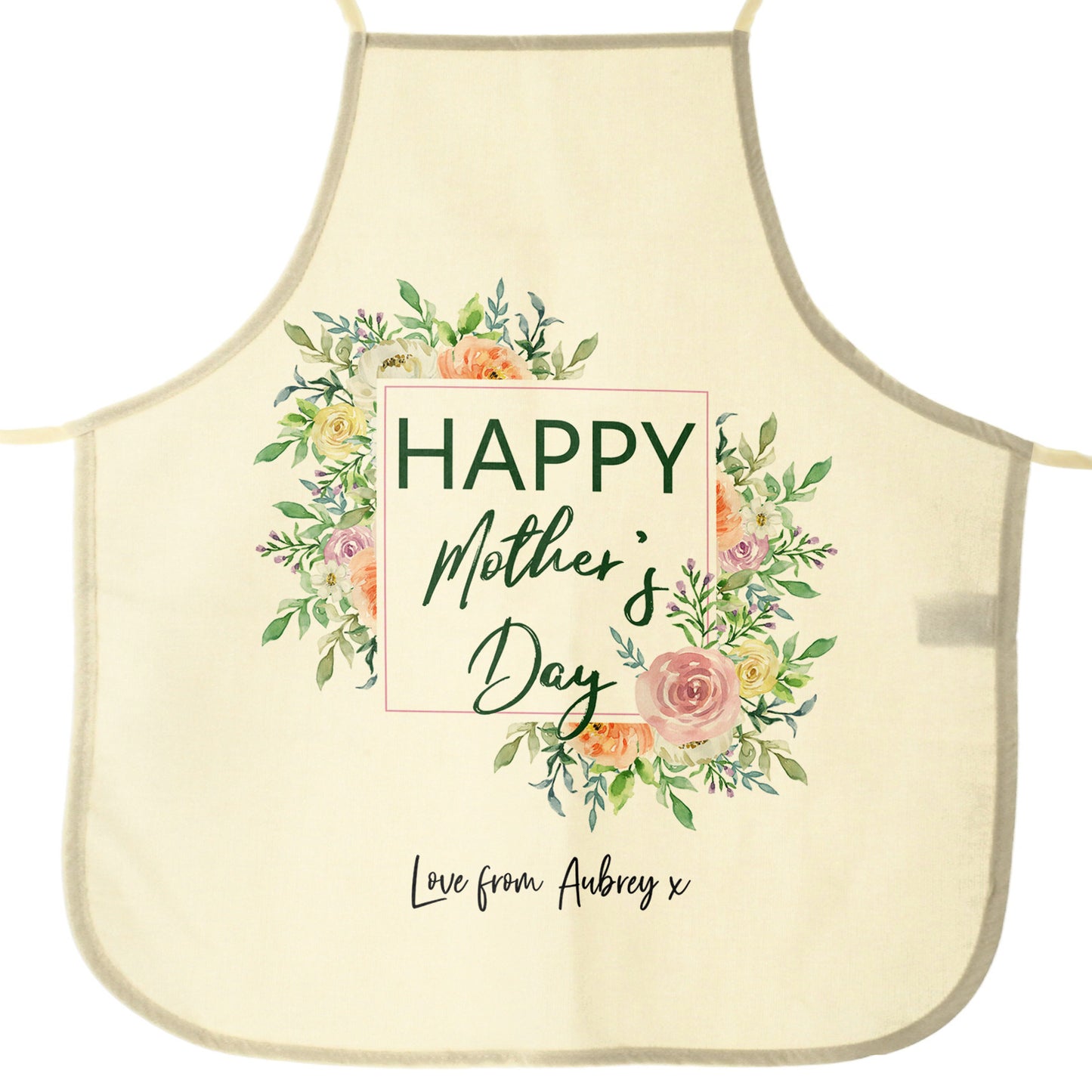 Personalised Canvas Apron with Stylish Text and Floral Mother’s Day Message
