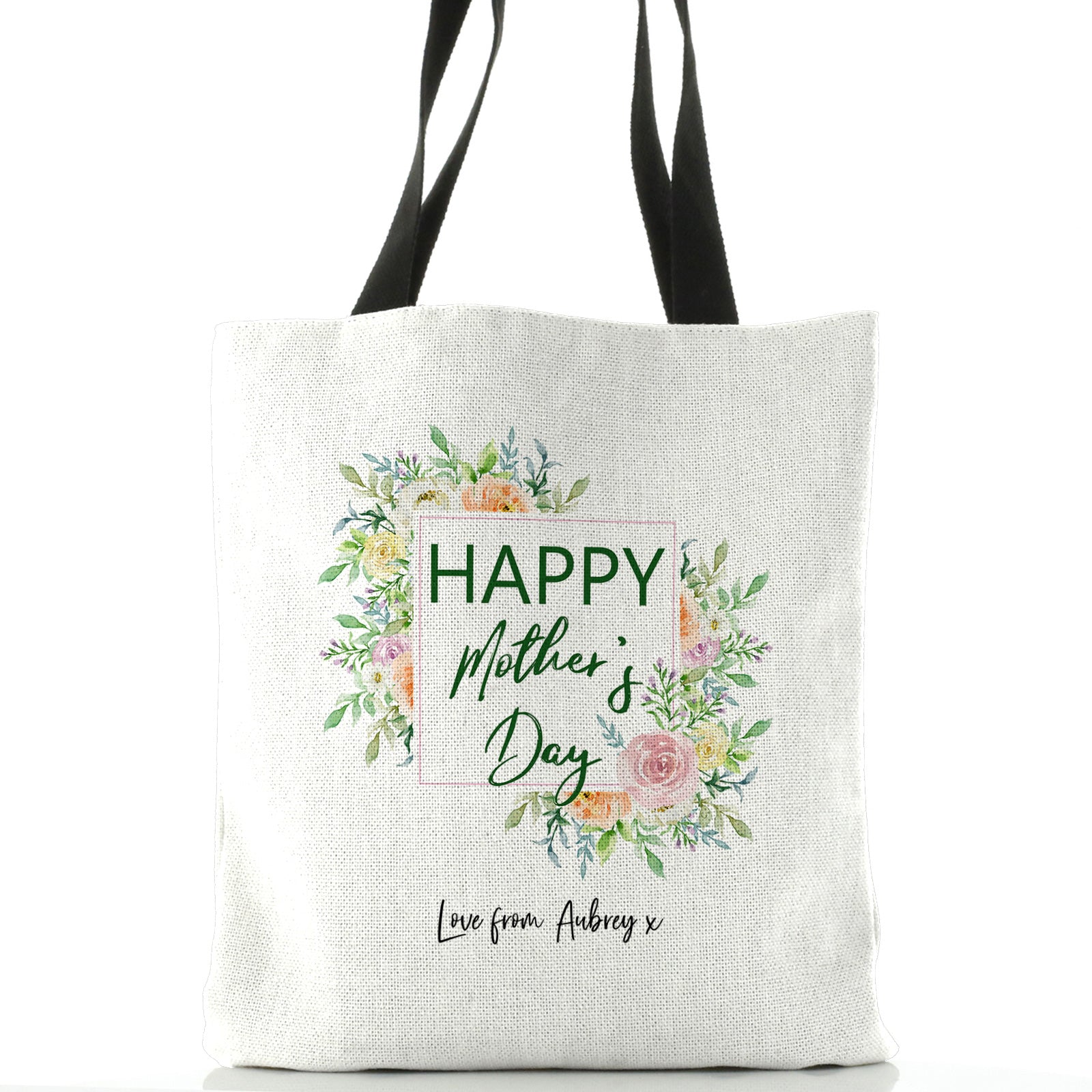 Personalised White Tote Bag with Stylish Text and Floral Mother’s Day Message