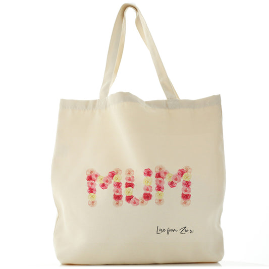 Personalised Canvas Tote Bag with Stylish Text and Floral MUM