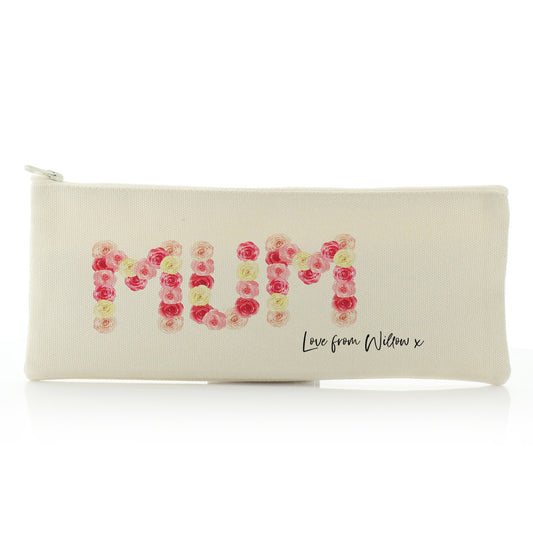 Personalised Canvas Zip Bag with Stylish Text and Floral MUM