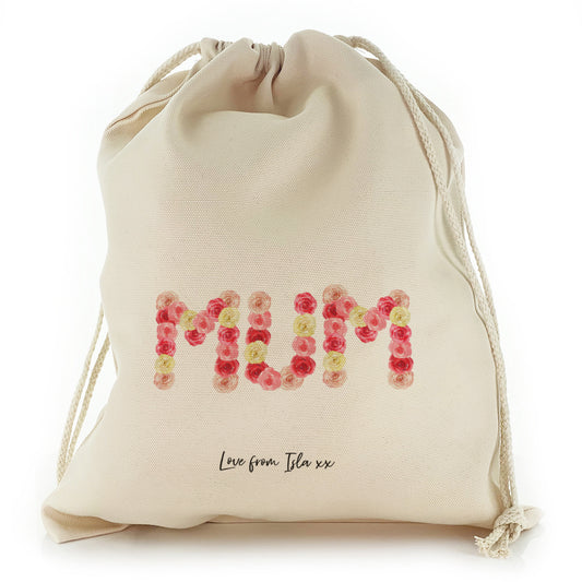 Personalised Canvas Sack with Stylish Text and Floral MUM