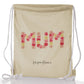 Personalised Glitter Drawstring Backpack with Stylish Text and Floral MUM