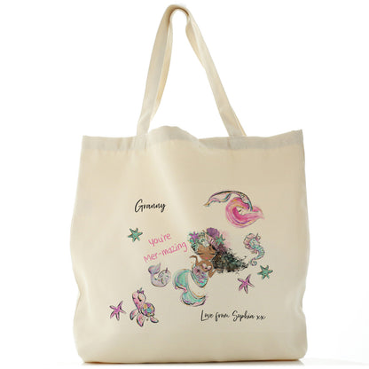 Personalised Canvas Tote Bag with Stylish Text and Mermaid Love Message