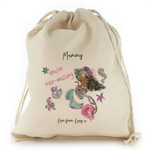 Personalised Canvas Sack with Stylish Text and Mermaid Love Message